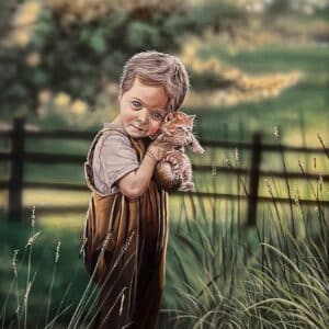 Boy and his Kitty - 18"x 24" - Original Artwork - Free US Shipping