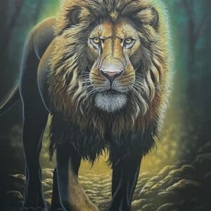 Lion in the Woods - 24"x 36" - Original Artwork - Free US Shipping