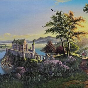 Medieval Castle and Knight - 24"x 36" - Original Artwork - Free US Shipping